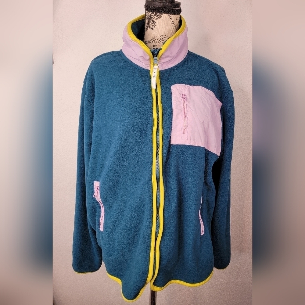 Ivory Ella Sweater XL Full Zip Fleece Jacket Green Pink Pocket Gorpcore Outdoor